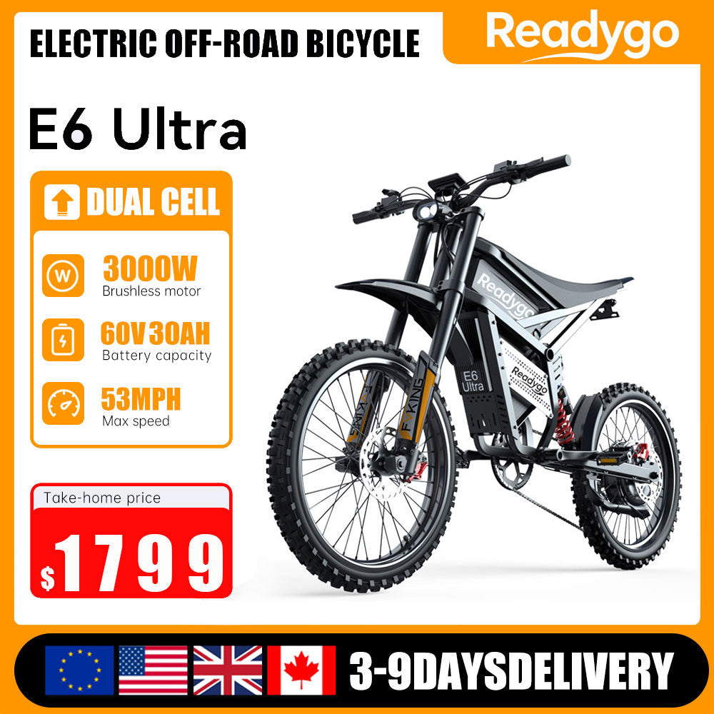 Readygo E6 Ultra Electric Bicycle 3000W Brushless Gearless Motors 60V30AH Lithium Battery Speed 85Kmh Adult Off Road Ebike